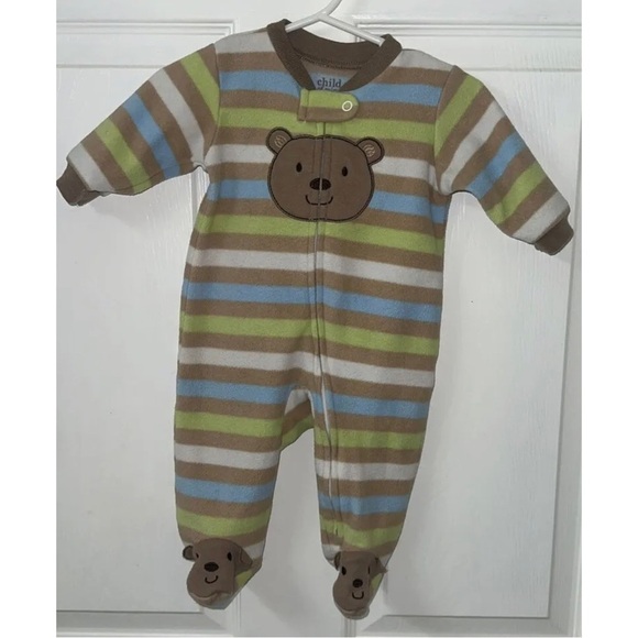 child of mine Other - Child Of Mine By Carters Striped Bear Size 0-3 Month Zip upFooted Pajamas